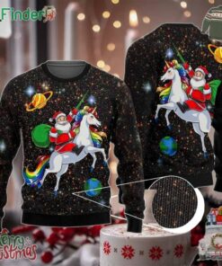 Santa Riding A Unicorn Funny Christmas Ugly Sweater Gift For Xmas