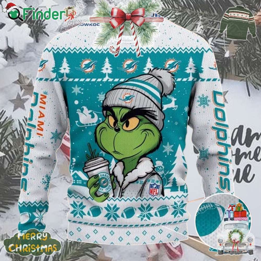 Miami Dolphins Grinch Stolen Christmas 2024 Grinchmas Ugly Sweater For Fans Miami Dolphins Grinch Stolen Christmas 2024 Grinchmas Ugly Sweater For Fans