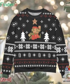 Pixel Mario Pine Tree And Snowflake Pattern Ugly Christmas Sweater All Over Print 3d Sweater Black