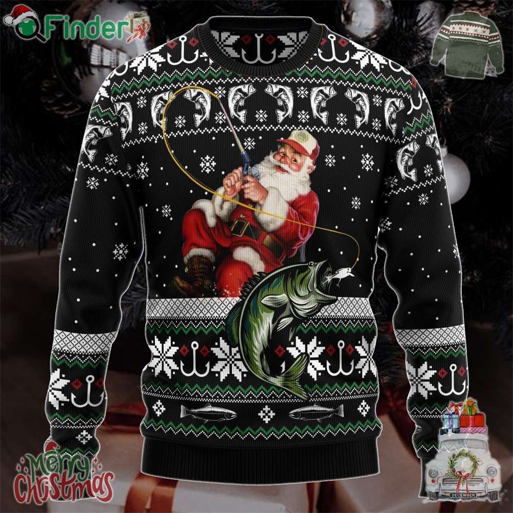 Santa Claus Fishing Funny Christmas Ugly Sweater Gift For Xmas Santa Claus Fishing Funny Christmas Ugly Sweater Gift For Xmas