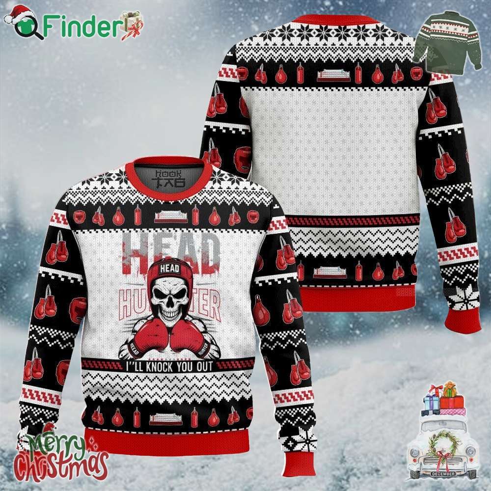 Boxing Head Hunter I'll Knock You Out Ugly Christmas Sweater Boxing Head Hunter I'll Knock You Out Ugly Christmas Sweater