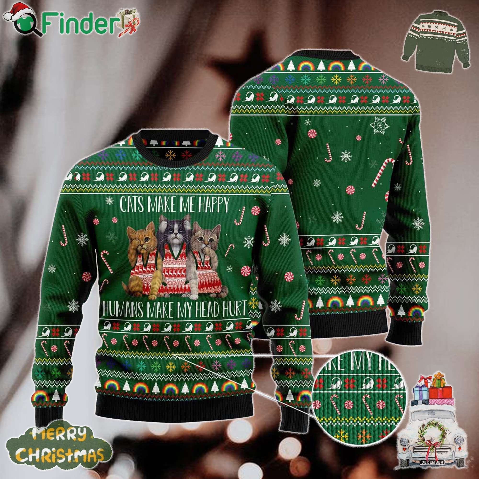 Cat Make Me Happy Ladies Humans Make My Head Hurt Ugly Christmas Sweater Cat Make Me Happy Ladies Humans Make My Head Hurt Ugly Christmas Sweater