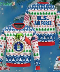 Grinch X Us Air Force Ugly Christmas Sweater Custom Name V2