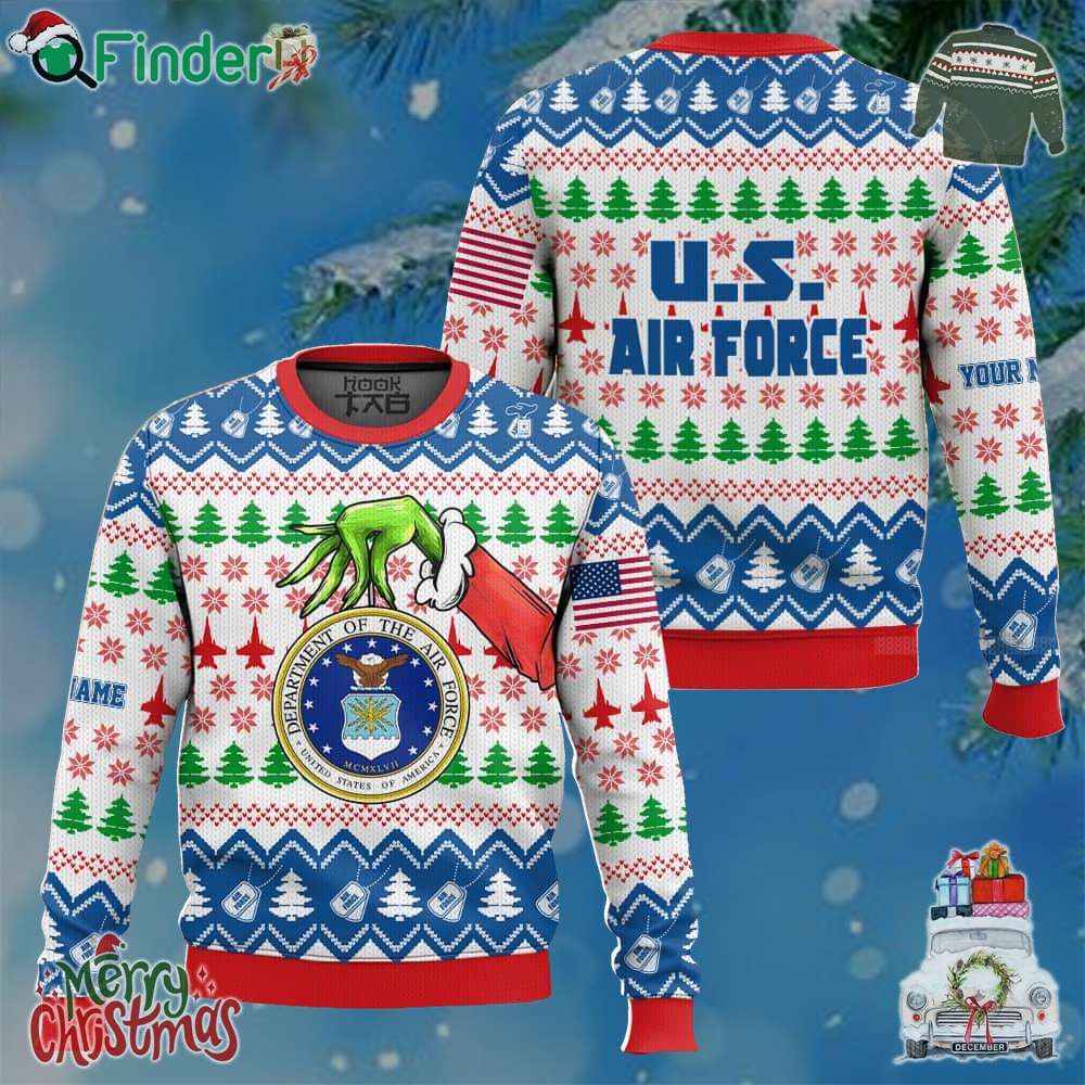 Grinch X Us Air Force Ugly Christmas Sweater Custom Name V2 Grinch X Us Air Force Ugly Christmas Sweater Custom Name V2