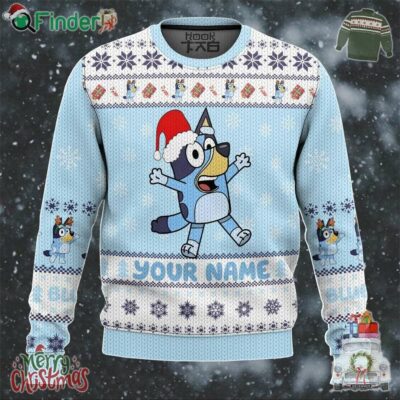 Name Customize Bluey Blue Merry Christmas Funny Ugly Christmas Sweater