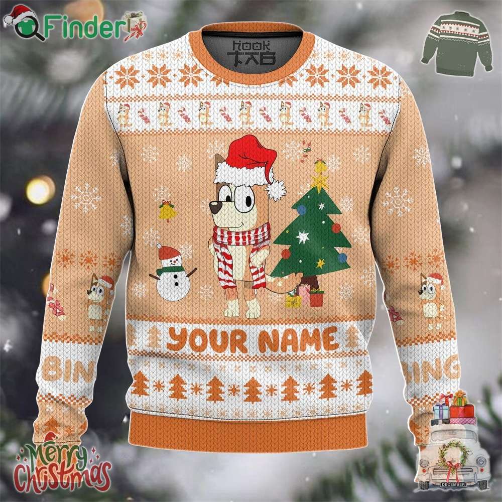 Bluey Orange Funny Christmas Ugly Sweater Name Customize Bluey Orange Funny Christmas Ugly Sweater Name Customize