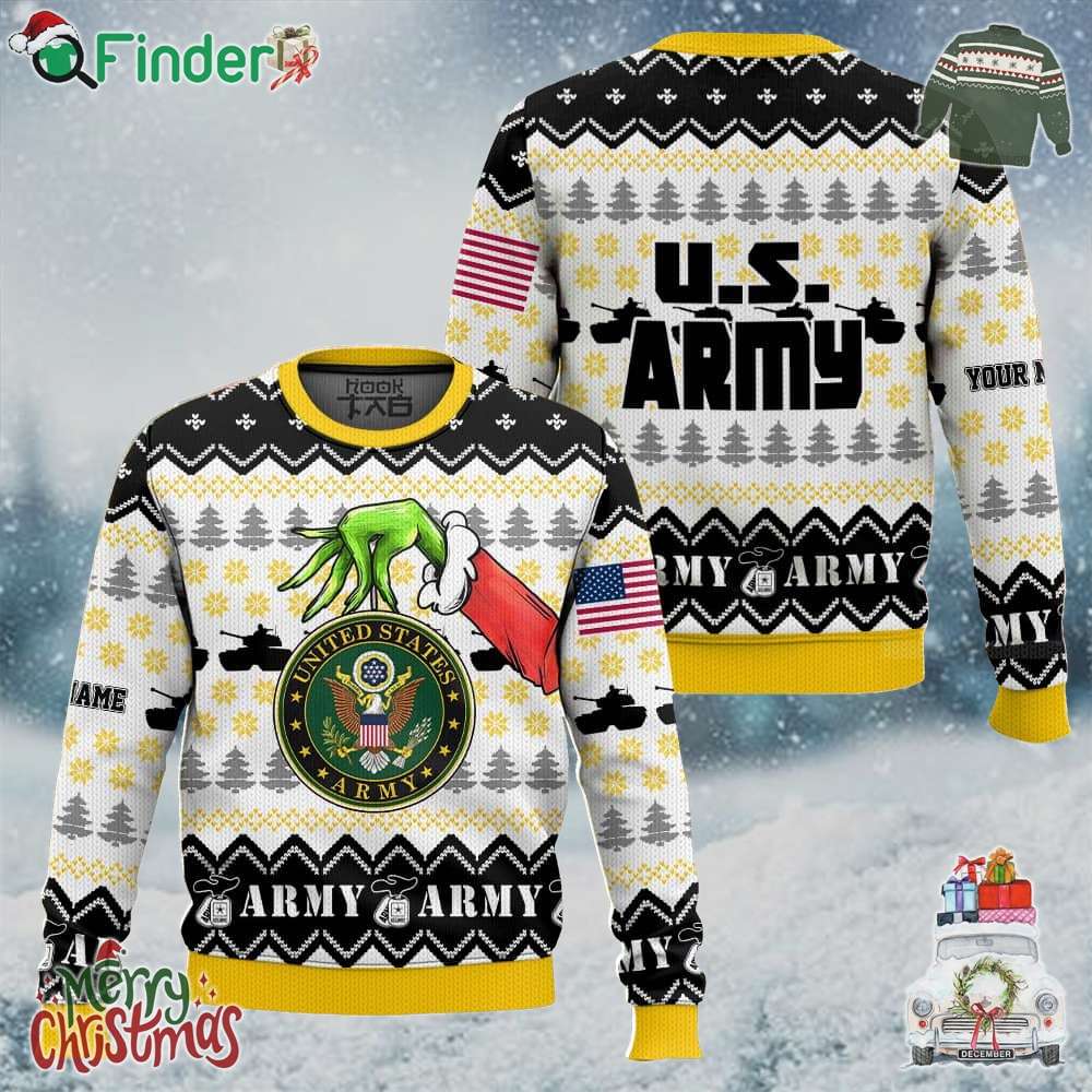 Grinch X Us Army Ugly Sweater Custom Name V2 Grinch X Us Army Ugly Sweater Custom Name V2