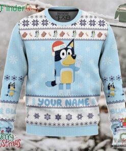 Bluey Blue Funny Christmas Ugly Sweater Name Customize