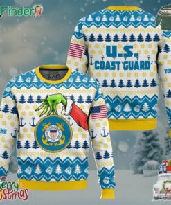 Grinch X Us Coast Guard Ugly Christmas Sweater Custom Name V2