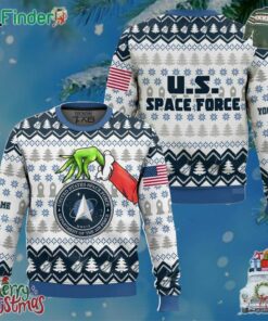 Grinch X Us Space Force Ugly Christmas Sweater Custom Name V2
