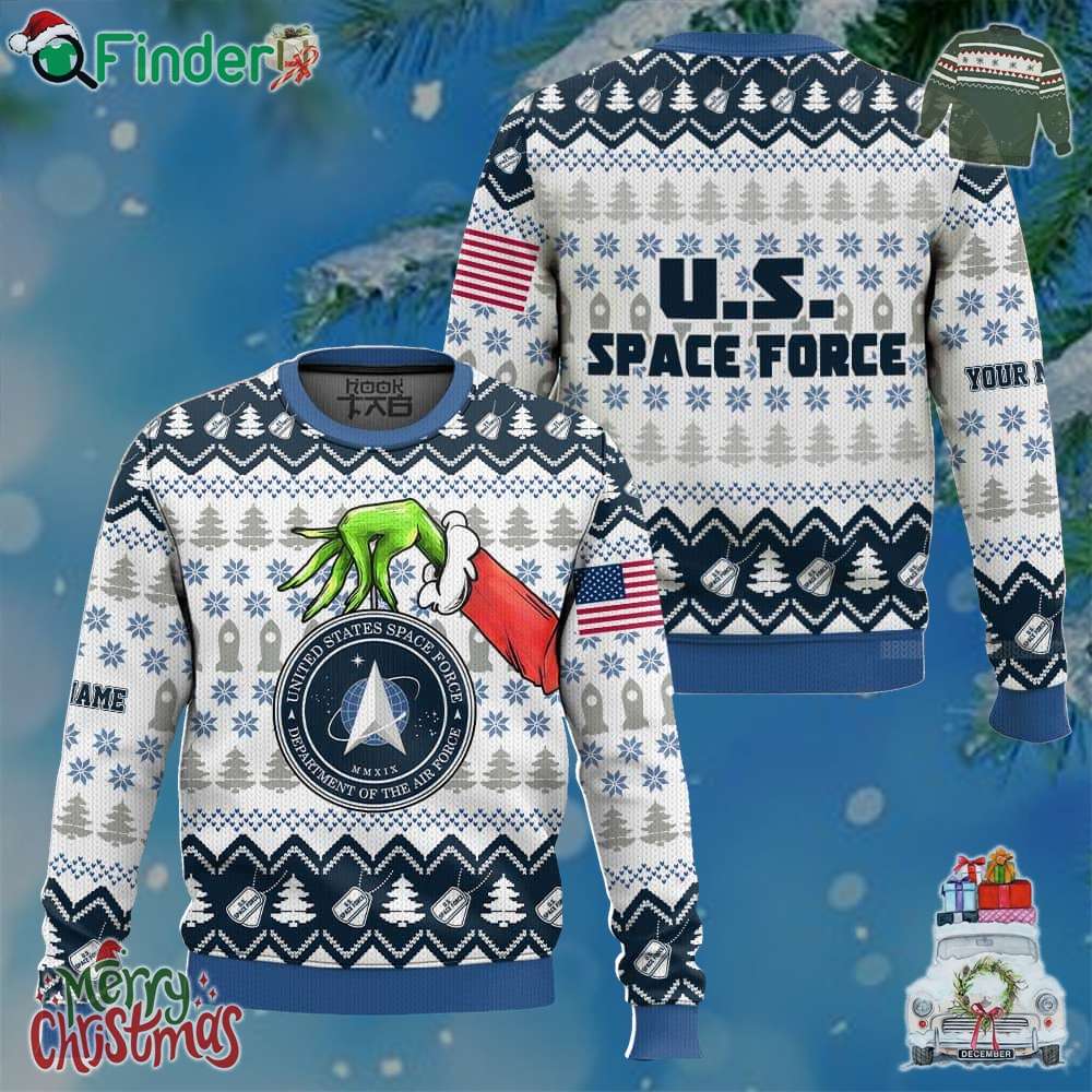 Grinch X Us Space Force Ugly Christmas Sweater Custom Name V2 Grinch X Us Space Force Ugly Christmas Sweater Custom Name V2