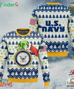 Grinch X Us Navy Ugly Christmas Sweater Custom Name V2