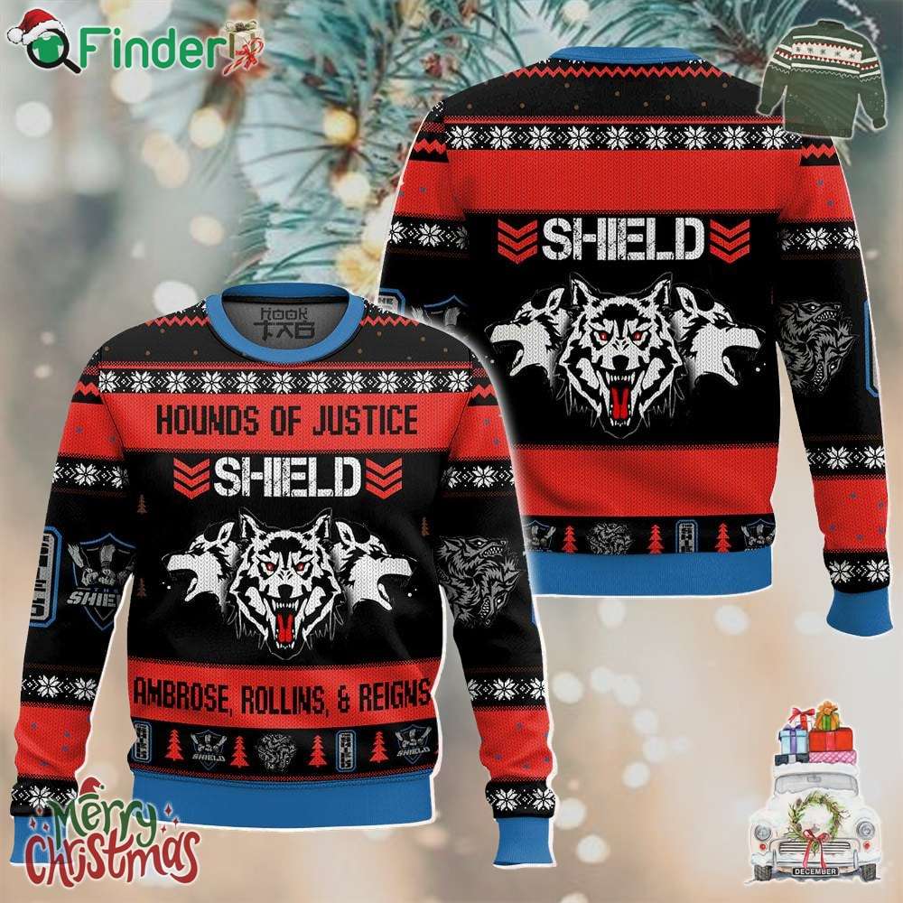 Hounds Of Justice Shield Wwe Ambrose Rollin And Reigns Ugly Christmas Sweater Hounds Of Justice Shield Wwe Ambrose Rollin And Reigns Ugly Christmas Sweater