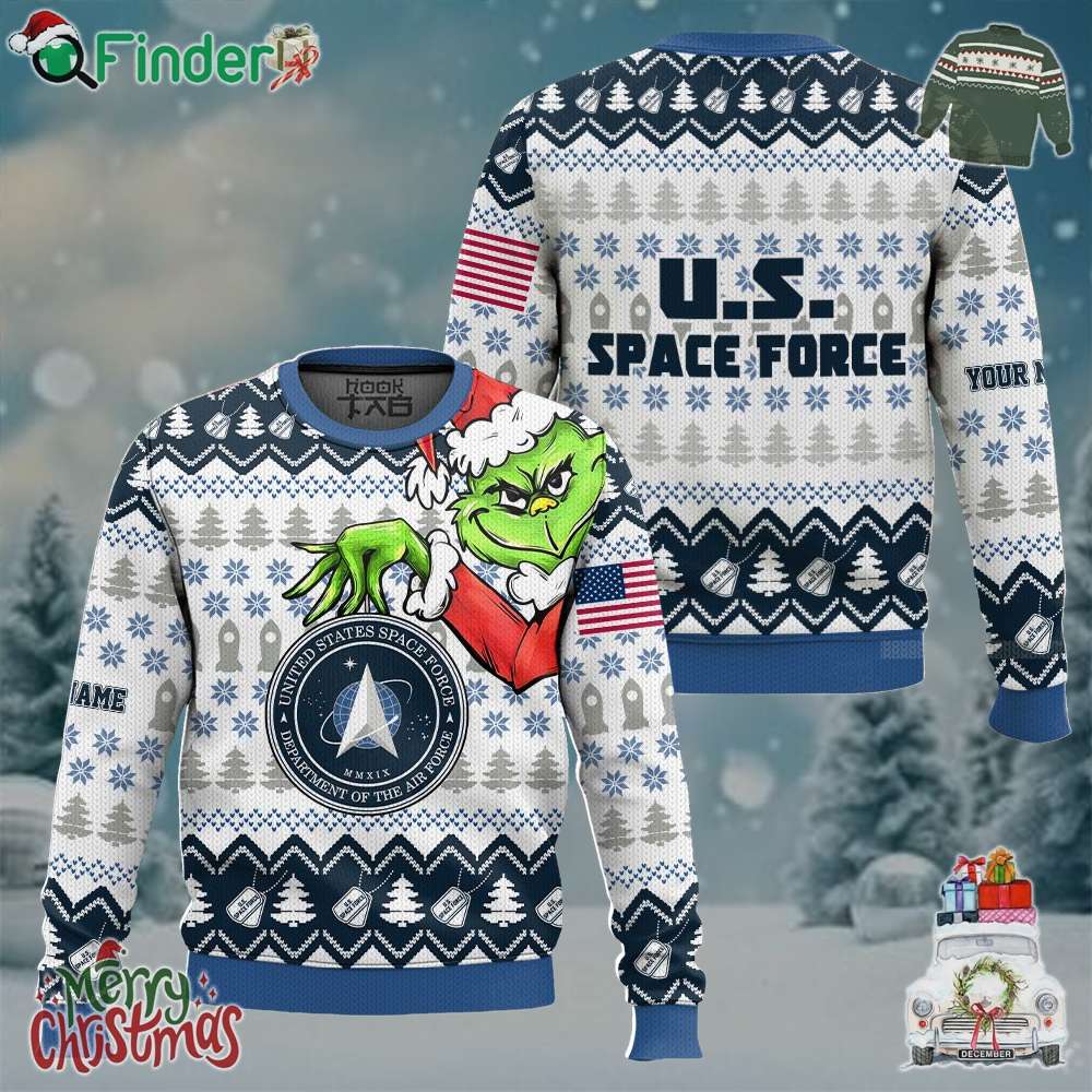 Grinch X Us Space Force Ugly Christmas Sweater Custom Name V1 Grinch X Us Space Force Ugly Christmas Sweater Custom Name V1