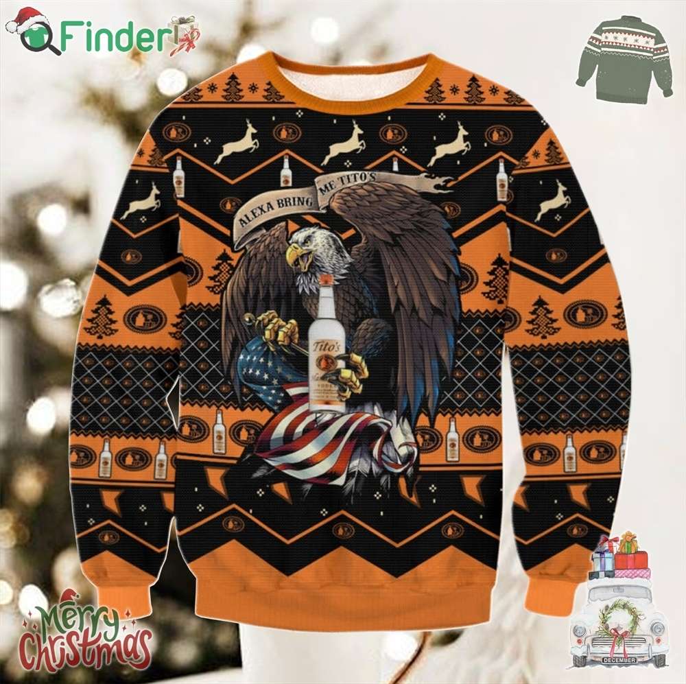 Titos Eagle Alexa Bring Me Titos Ugly Christmas Sweater Titos Eagle Alexa Bring Me Titos Ugly Christmas Sweater