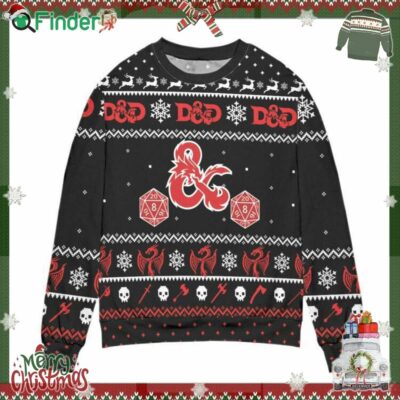 Dungeons And Dragons Dice Snowflake Pattern Ugly Christmas Sweater All Over Print 3d Sweater Black