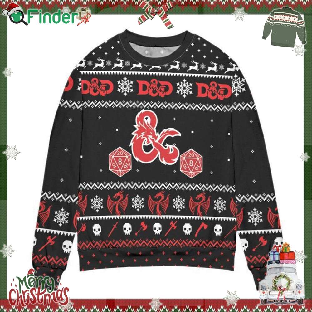 Dungeons And Dragons Dice Snowflake Pattern Ugly Christmas Sweater All Over Print 3d Sweater Black Dungeons And Dragons Dice Snowflake Pattern Ugly Christmas Sweater All Over Print 3d Sweater Black