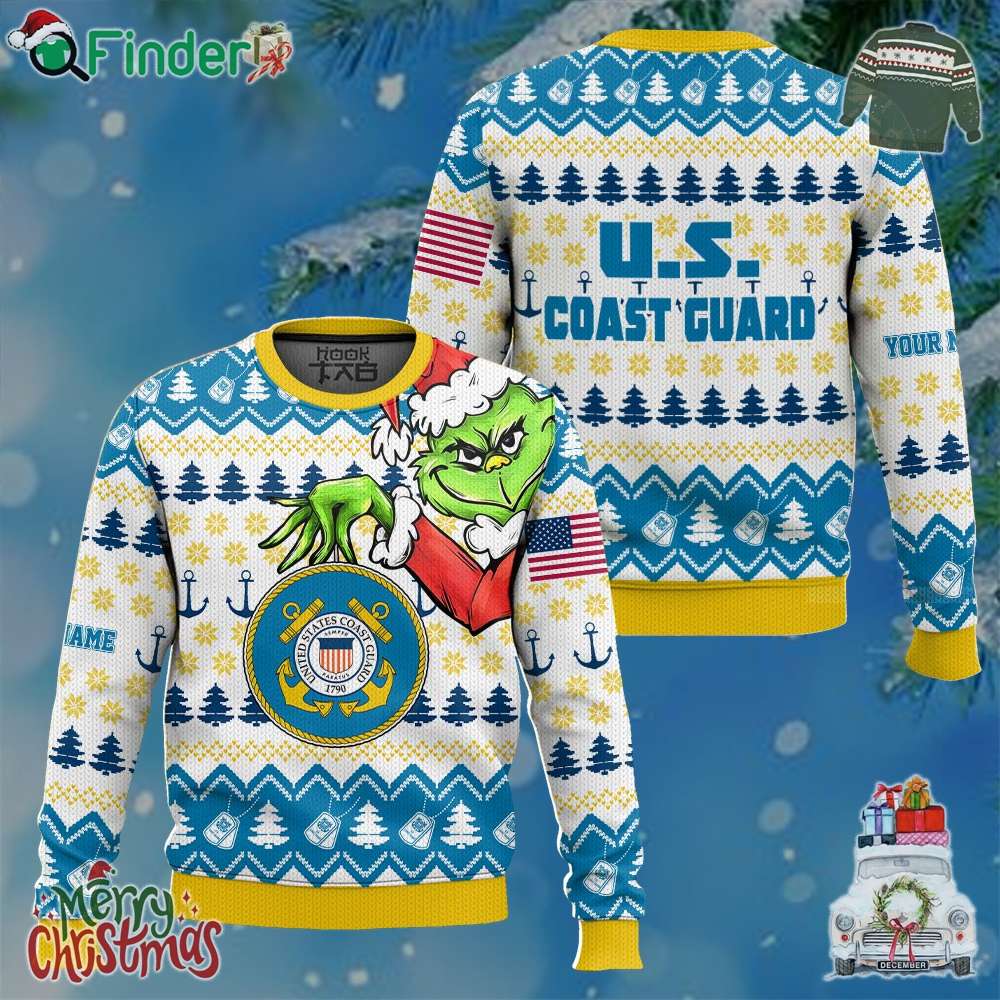 Custom Name Grinch X Us Coast Guard Ugly Christmas Sweater V1 Custom Name Grinch X Us Coast Guard Ugly Christmas Sweater V1