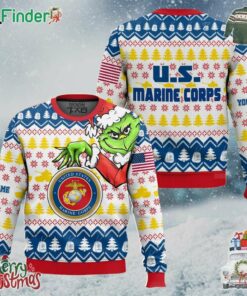 Custom Name Grinch X Us Marines Ugly Christmas Sweater V1