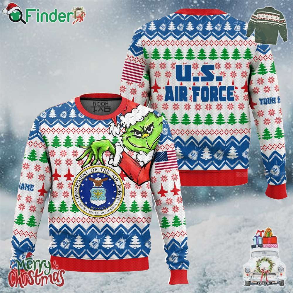 Custom Name Grinch X Us Air Force Ugly Christmas Sweater V1 Custom Name Grinch X Us Air Force Ugly Christmas Sweater V1