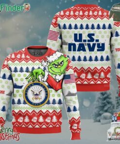 Custom Name Grinch X Us Navy Ugly Christmas Sweater V1