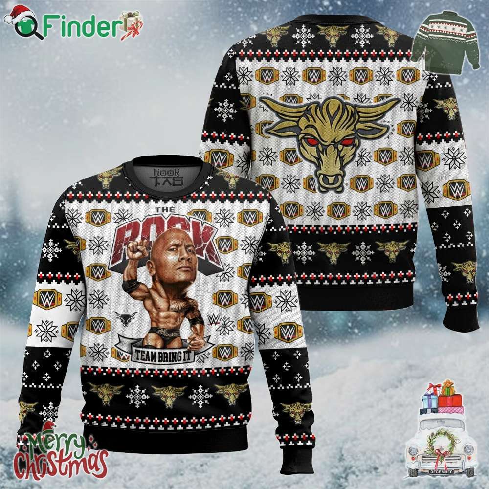 Team Bring It The Rock Wwe Ugly Christmas Sweater Team Bring It The Rock Wwe Ugly Christmas Sweater