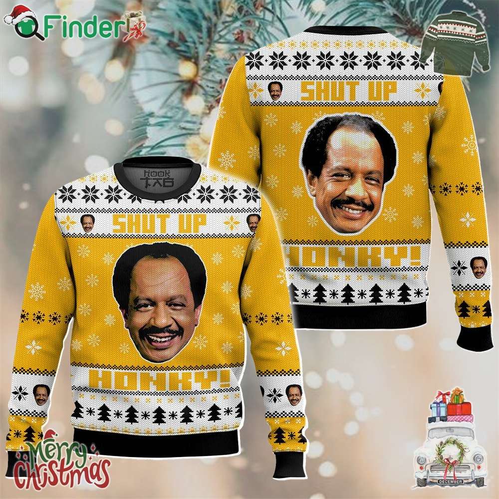 The Jeffersons George Jefferson Shut Up Honkey Funny Ugly Christmas Sweater The Jeffersons George Jefferson Shut Up Honkey Funny Ugly Christmas Sweater