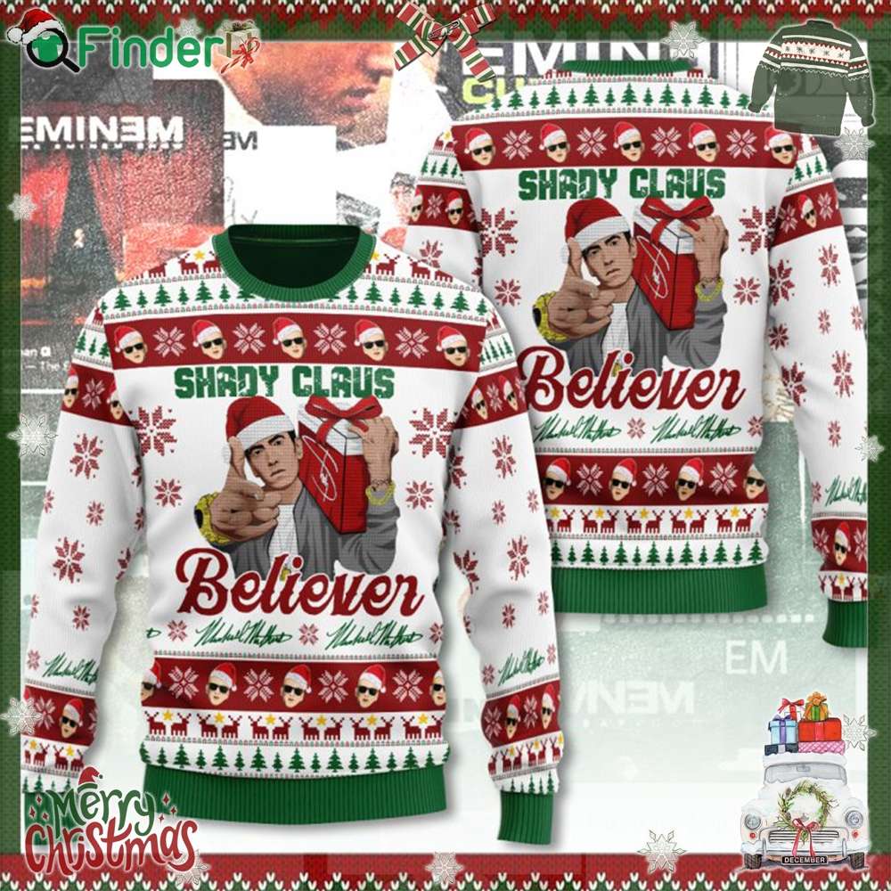 Eminem Shady Claus Believer Merry Christmas Ugly Sweater Eminem Shady Claus Believer Merry Christmas Ugly Sweater