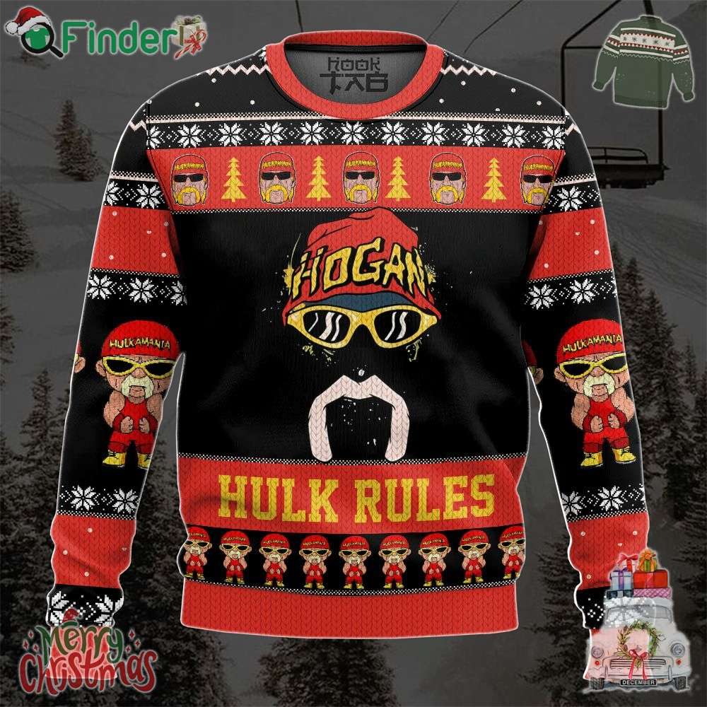 Hulk Rules Hulk Hogan Wwe Christmas Ugly Sweater For Fans Hulk Rules Hulk Hogan Wwe Christmas Ugly Sweater For Fans