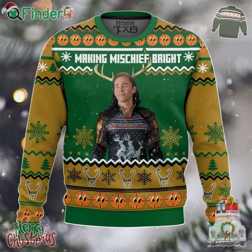 Loki Making Mischief Bright Christmas Ugly Sweater Loki Making Mischief Bright Christmas Ugly Sweater