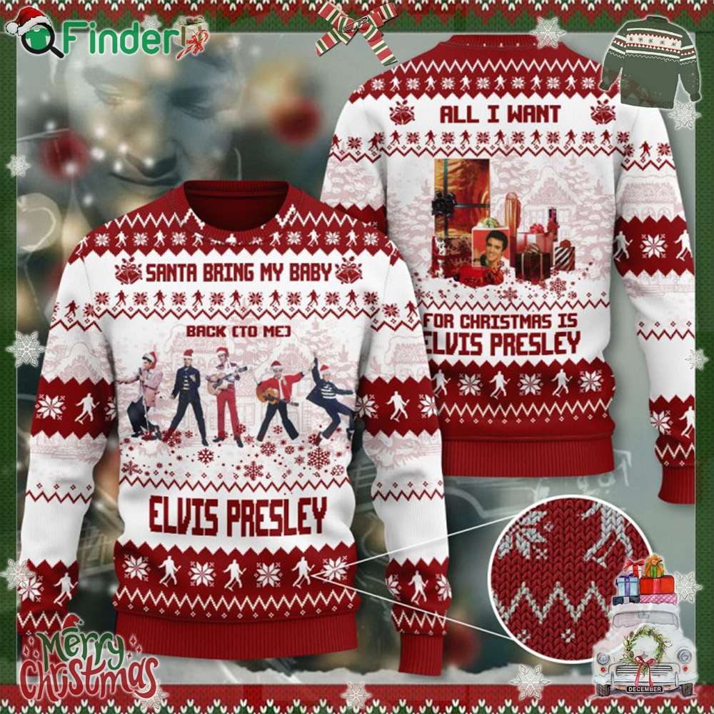 Santa Bring My Baby Back To Me Elvis Persley Christmas Ugly Sweater Santa Bring My Baby Back To Me Elvis Persley Christmas Ugly Sweater