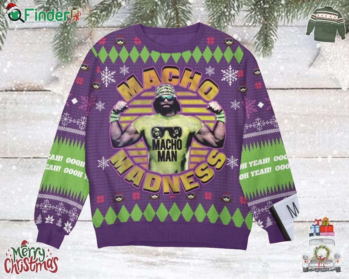 Macho Madness Macho Man Funny Ugly Christmas Sweater Macho Madness Macho Man Funny Ugly Christmas Sweater