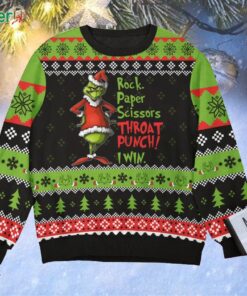 I Win Grinch Rock Paper Scissors Throat Punch I Win Christmas Ugly Sweater Gift For Xmas