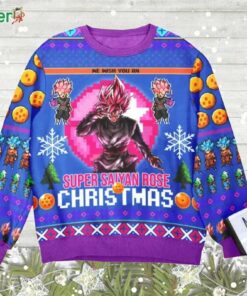 Dragonball Black Goku We Wish You An Super Saiyan Rose Christmas Ugly Sweater For Men For Women