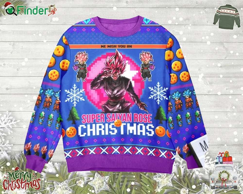 Dragonball Black Goku We Wish You An Super Saiyan Rose Christmas Ugly Sweater For Men For Women Dragonball Black Goku We Wish You An Super Saiyan Rose Christmas Ugly Sweater For Men For Women