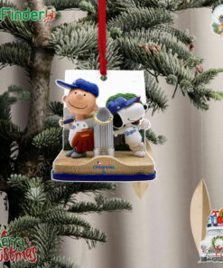 Los Angeles Dodgers Charlie Brown And Snoopy Peanuts 2024 World Series Champions Trophy Dual Christmas Tree Ornament