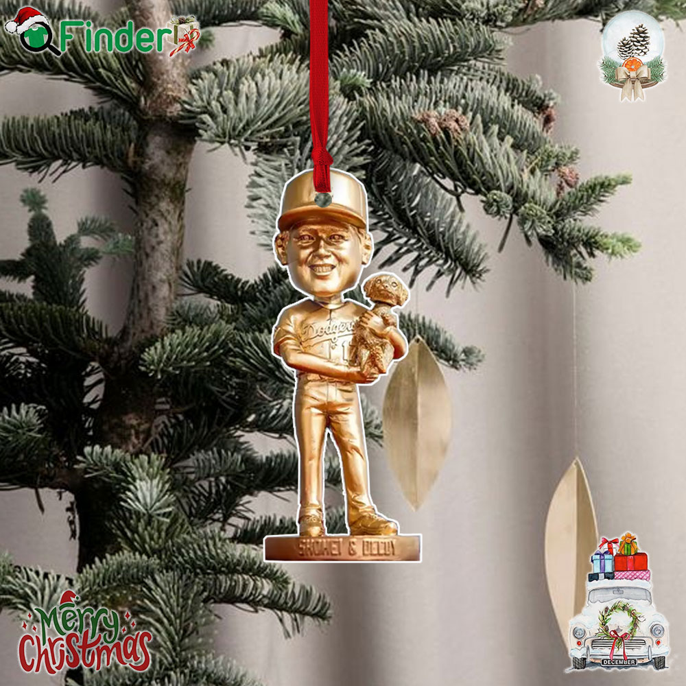 The Shohei Ohtani And Decoy Gold Christmas Tree Ornament The Shohei Ohtani And Decoy Gold Christmas Tree Ornament