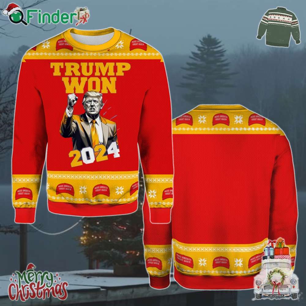 Trump Won 2024 Christmas Holiday Gift Ugly Christmas Sweater Trump Won 2024 Christmas Holiday Gift Ugly Christmas Sweater