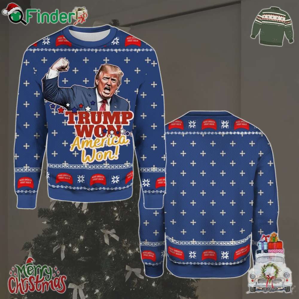 2024 Trump Won America Won Christmas Holiday Gift Ugly Christmas Sweater 2024 Trump Won America Won Christmas Holiday Gift Ugly Christmas Sweater
