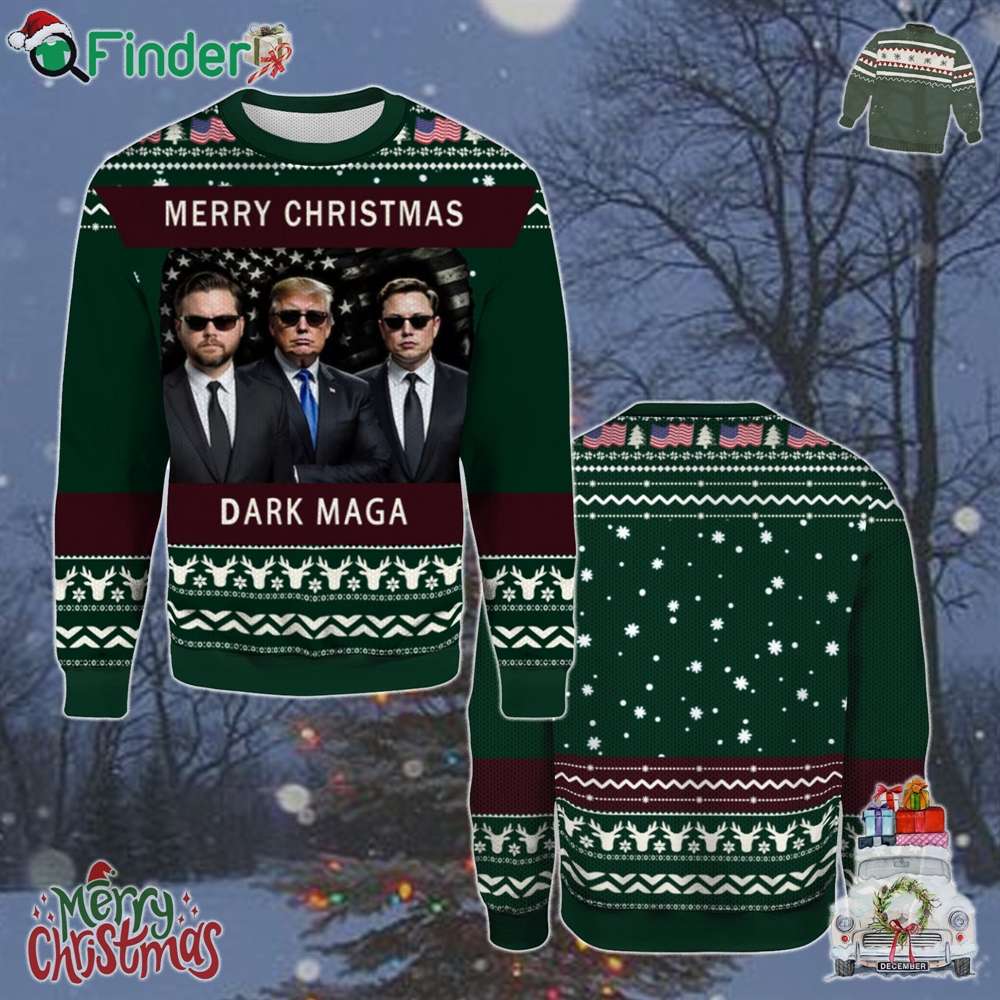 Dark Maga Jd Vance Trump Elon Musk Christmas Holiday Gift Ugly Christmas Sweater Dark Maga Jd Vance Trump Elon Musk Christmas Holiday Gift Ugly Christmas Sweater