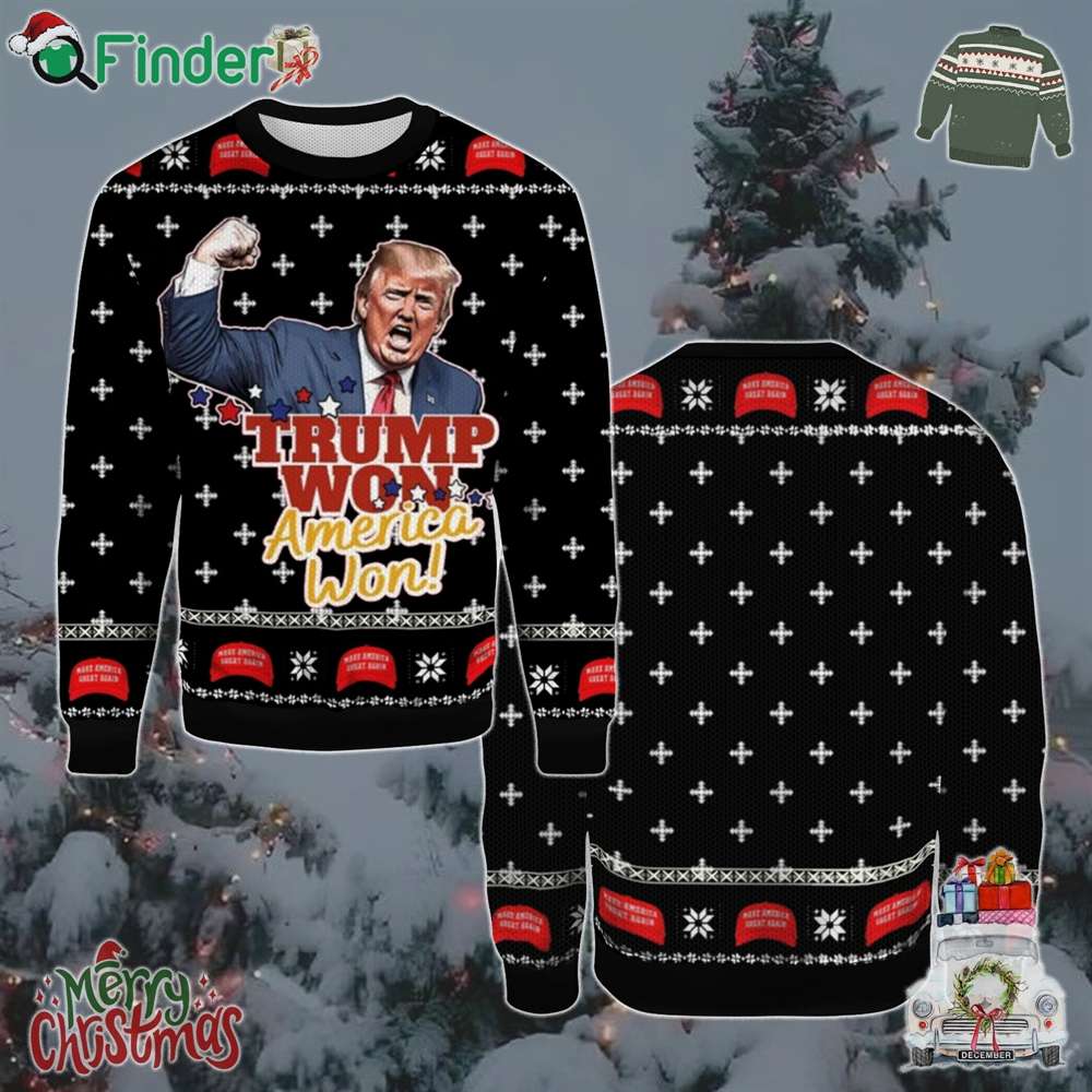 Trump Won America Won 2024 Christmas Holiday Gift Ugly Christmas Sweater Trump Won America Won 2024 Christmas Holiday Gift Ugly Christmas Sweater