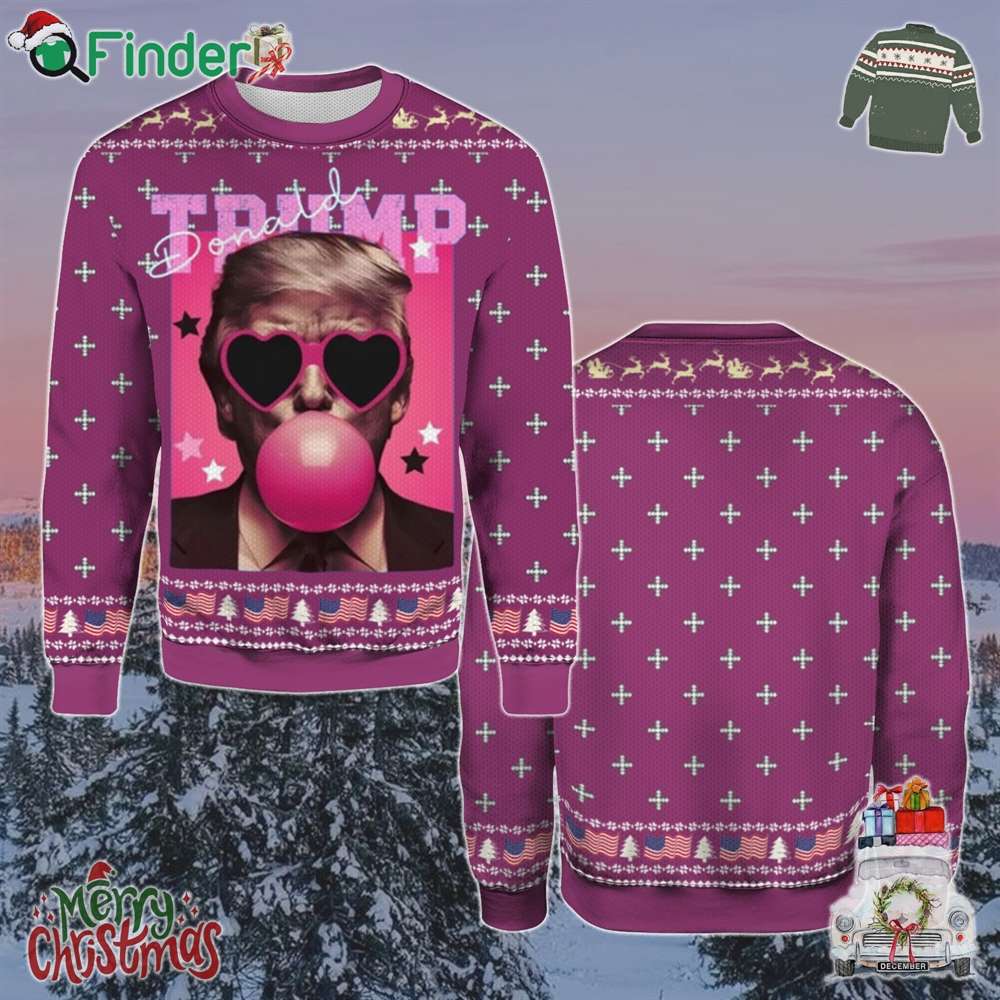 Donald Trump Bubble Gum Pink Sun Glasses Christmas Holiday Gift Ugly Christmas Sweater Donald Trump Bubble Gum Pink Sun Glasses Christmas Holiday Gift Ugly Christmas Sweater