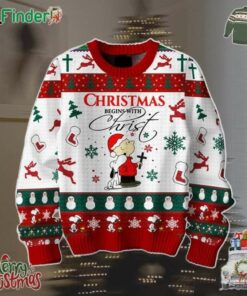 Snoopy Peanuts Christmas Begins With Christ Ugly Sweater