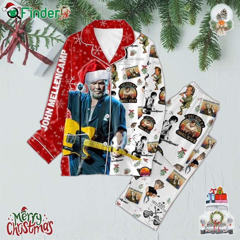 John Mellencamp I Was Born In A Small Town Christmas Polyester Pajamas Set John Mellencamp I Was Born In A Small Town Christmas Polyester Pajamas Set