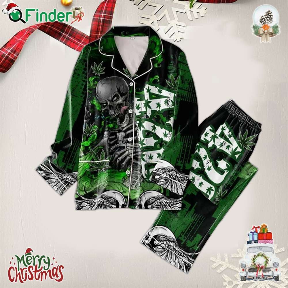 Skull Cannabis 420 True Love Polyester Pajamas Set Skull Cannabis 420 True Love Polyester Pajamas Set