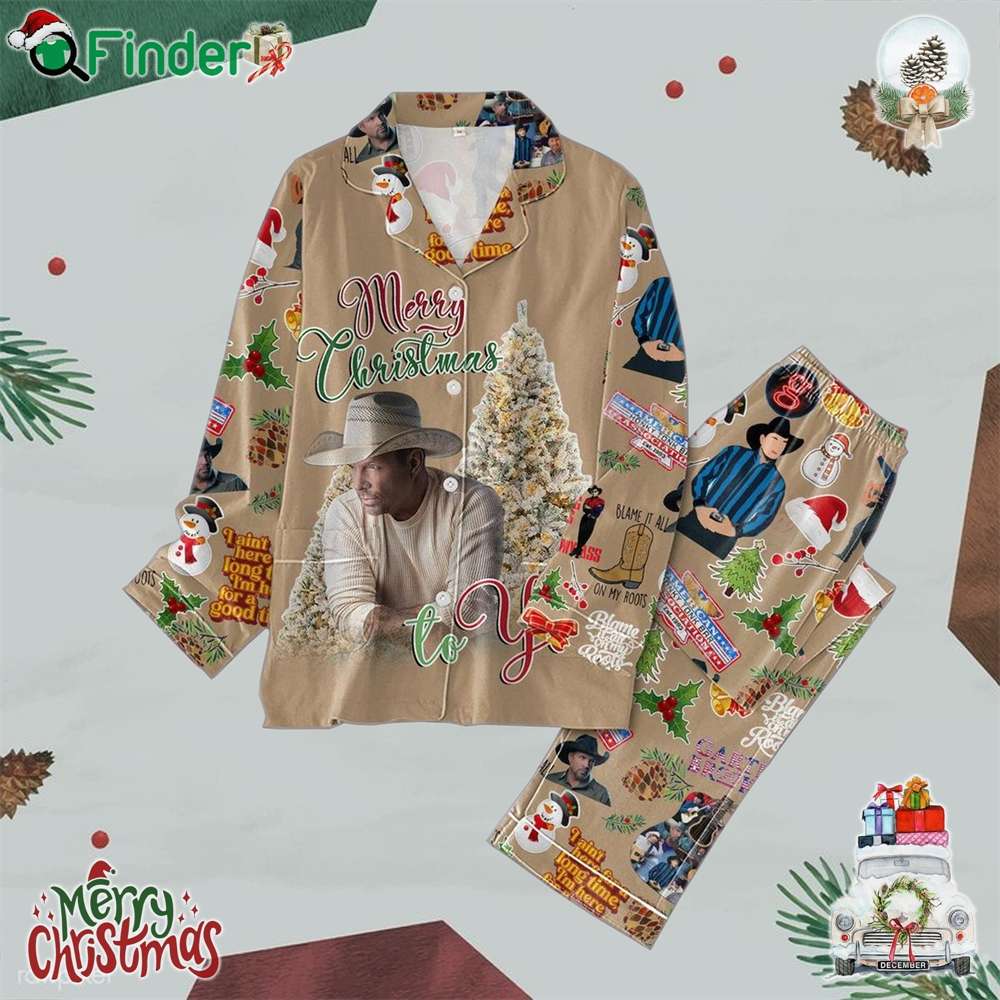 Garth Brooks Blame It On My Roots Merry Christmas Polyester Pajamas Set Garth Brooks Blame It On My Roots Merry Christmas Polyester Pajamas Set