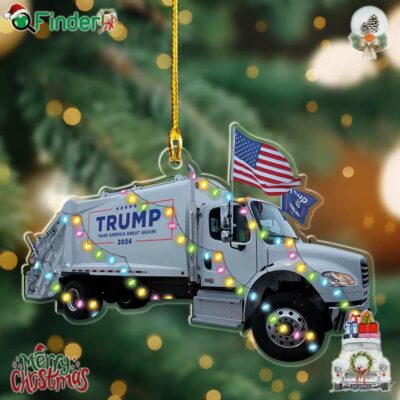 Trump Make America Great Again 2024 Garbage Truck Ornament Rump Truck Xmas Light Ornament