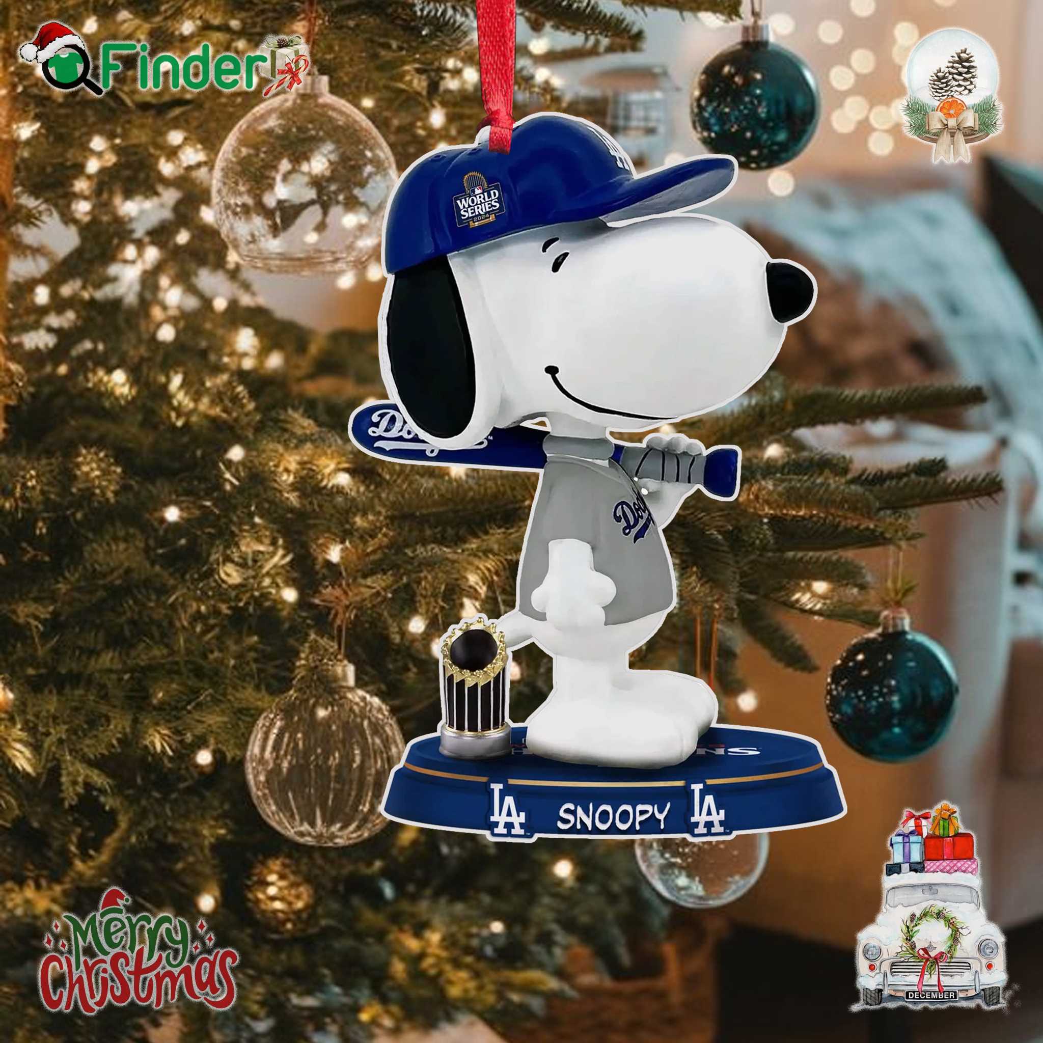 Los Angeles Dodgers Snoopy Peanuts 2024 World Series Champions Mini Bighead Ornament Los Angeles Dodgers Snoopy Peanuts 2024 World Series Champions Mini Bighead Ornament