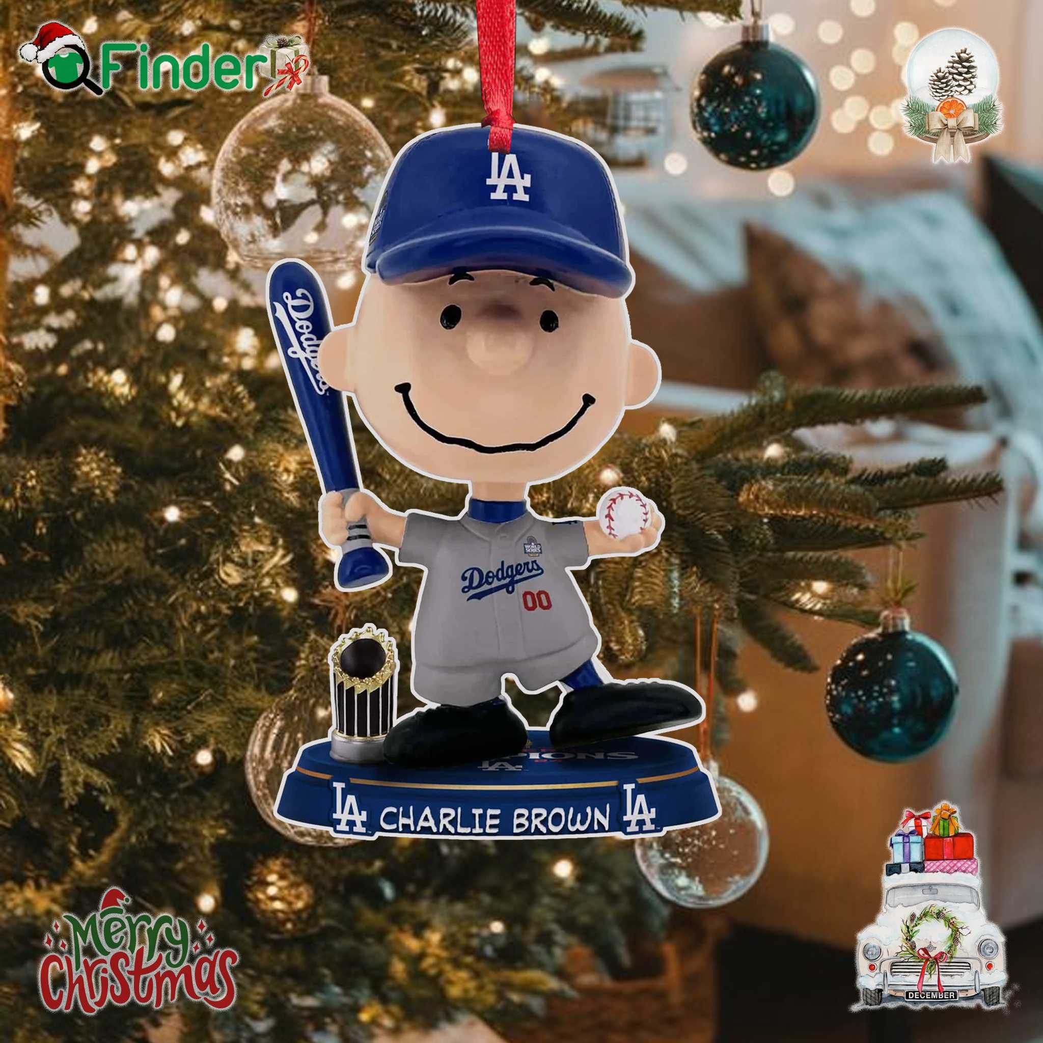 Los Angeles Dodgers Charlie Brown Peanuts 2024 World Series Champions Mini Bighead Ornament Los Angeles Dodgers Charlie Brown Peanuts 2024 World Series Champions Mini Bighead Ornament