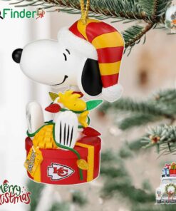 Kansas City Chiefs Snoopy And Woodstock Peanuts Christmas Ornament